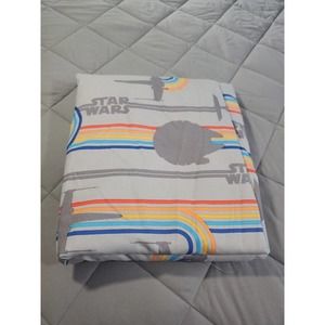 Star Wars Full Flat Sheet ONLY Gray Striped Logo Battleships